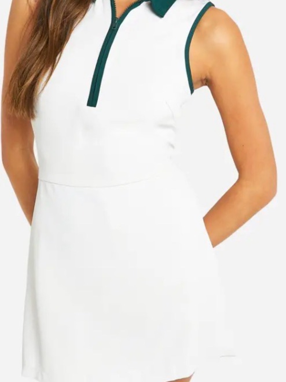 Boohoo White Sleeveless Tennis Golf Dress with Dark Green Trim- 8